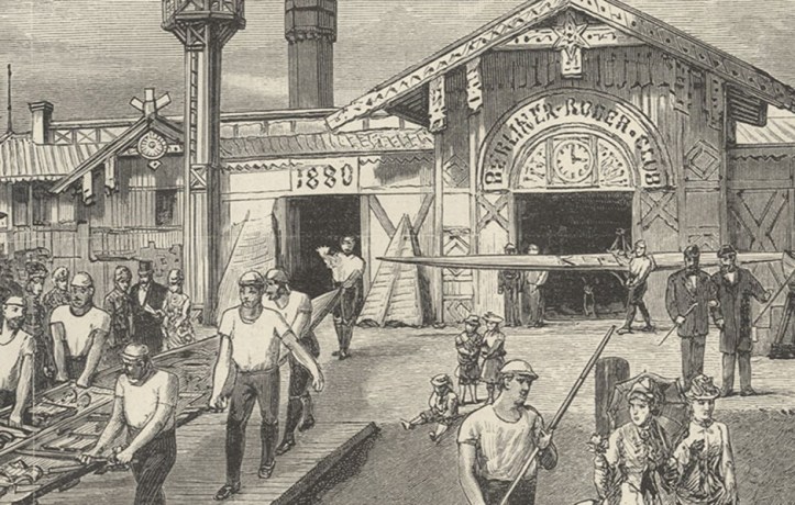 A detail from print depicting Berliner Ruder-Club in 1885