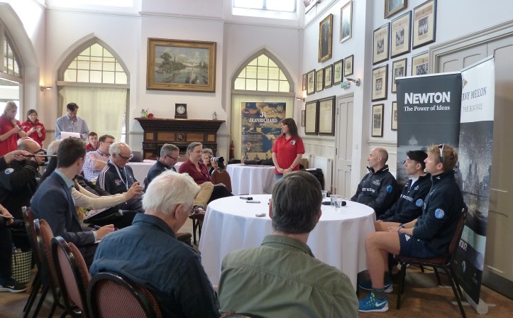 Oxford’s coach Sean Bowden, cox Will Hakim and president Constantine (‘Stan’) Louloudis. Photo: Tim Koch.
