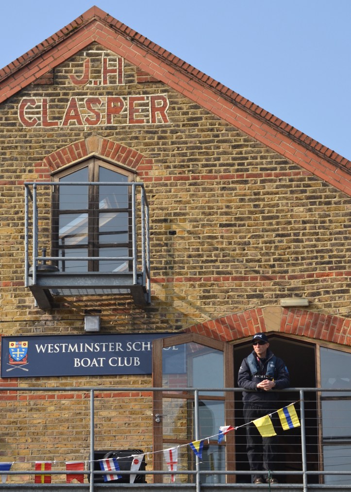 The Oxford men’s coach, Sean Bowden, at his base for the week, a building originally constructed for the great boat builder, John Hawkes Clasper.