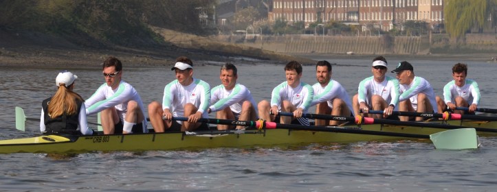 The Cambridge crew from bow: Tom Middleton, Paul Wright, David Dix, Steffen Buschbacher, Stephen Fowler, Matthew Parish, Sebastian Schulte, Bernd Heidicker, Sarah Smart.