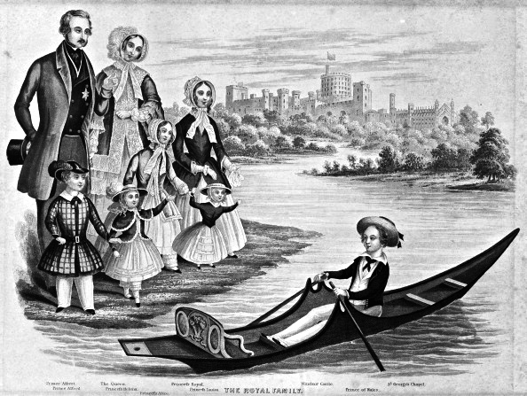 Queen Victoria and family, 1850. The nine year old Prince of Wales, the future Edward VII, is in the skiff adorned with the Prince of Wales’s feathers. How often he used it is open to speculation.