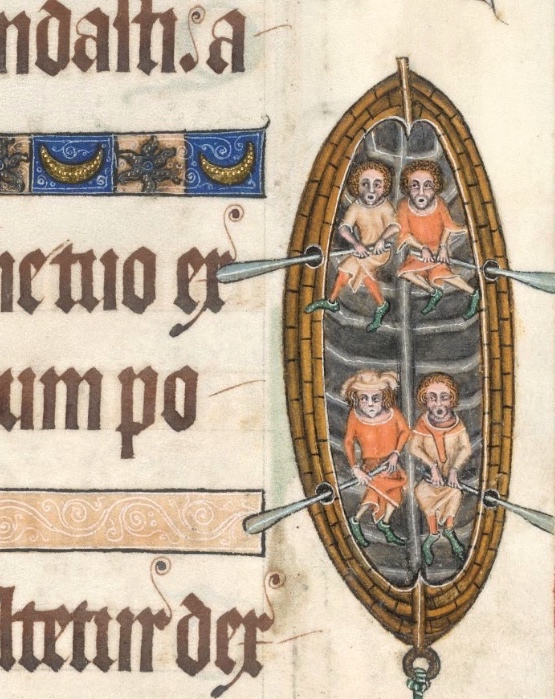 Detail from a marginal decoration for Psalm 88 in the Luttrell Psalter, England, circa 1325-1335, which clearly depicts a rowing boat. Picture: The British Library Board.