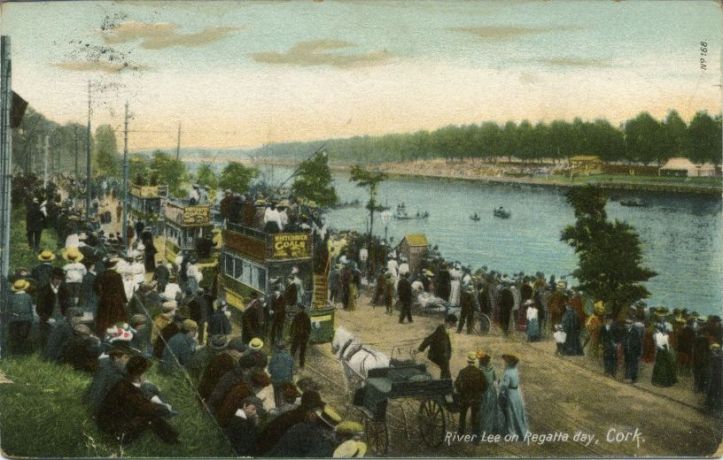 A postcard (posted 1906) featuring a regatta on the Marina, Cork.