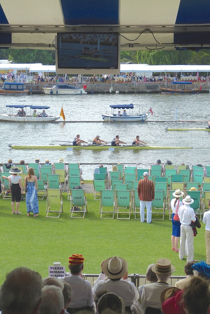 Pic 15. For the first time, televisions relayed the distant rowing action to the grandstands. I do not know if this was a universal experience, but I kept forgetting to watch them.