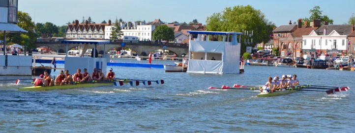 Pic 5. Nereus in Friday’s heat – which was the real final. Journalist and Olympic Gold Medalist, Martin Cross (amongst many others) holds that Nereus produced the best race of the Regatta when they beat the defending champions Oxford Brookes on the Friday. The Dutch equalled the Barrier and Fawley records but the Brookes boys would not give up and spurred Nereus to take nine seconds off the event record in the distance between the half-way point and the finish, finishing in 6 minutes and 3 seconds. Brookes also broke the old record, thus confirming what an amazing race it was.