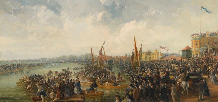 Pic 1. An evocative if not entirely accurate view of an Oxford - Cambridge Boat Race finish in mid-Victorian times. Picture: Sotheby’s.