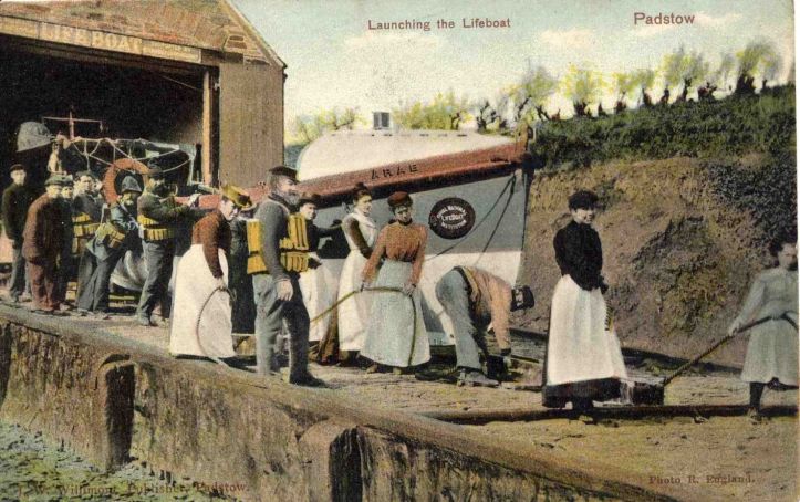 Pic 12. The pulling-sailing lifeboat ‘Arab’ was in service 1883-1900 and based at the Cornish fishing port of Padstow. The Padstow station had a slipway down which the boat could be launched directly into the sea, eliminating the need for a carriage.