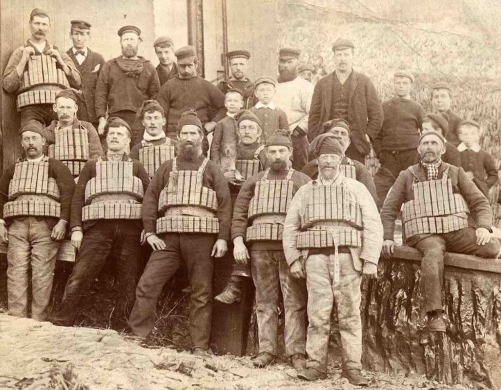 Pic 13. Some of the Padstow lifeboatmen before the 1900 disaster. The man in the front row, third from the left is James Grubb, the coxswain of the steam lifeboat that was lost and one of the eight that died.