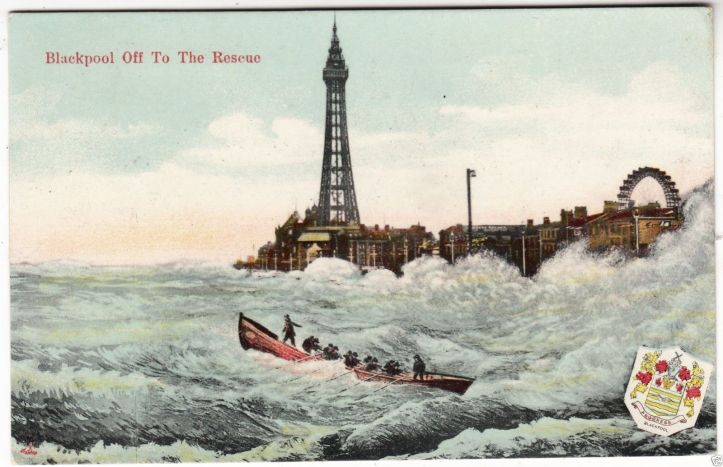 Pic 2a. A postcard of the early 1900s which I think it is part photograph and part painting. Perhaps some artistic licence has been used but I do not think that the illustration of the conditions into which the boat has launched is entirely fanciful.