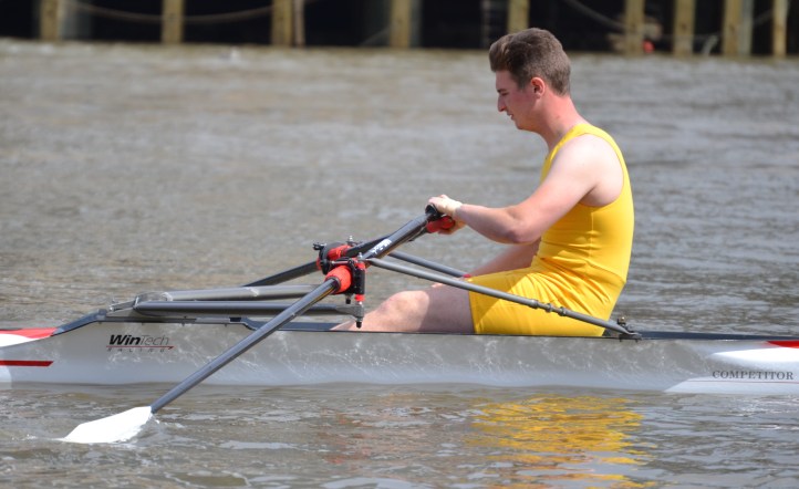 Pic 5. First timer Perry Flynn was fifth in a time around 34 minutes. A first timer with a lot of training to do but - and this applies to every competitor in the Coat and Badge - to finish Doggett’s and even better to finish upright is some sort of victory when racing over 7400 metres of bends, swells and obstacles.