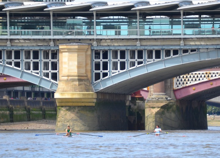 Pic 9. Blackfriars Rail Bridge, on the left is Folkard (green), on the right Maynard (light blue).