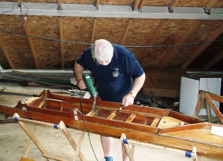 Roger Bean hard at work repairing the J. Hopper in June 2014.