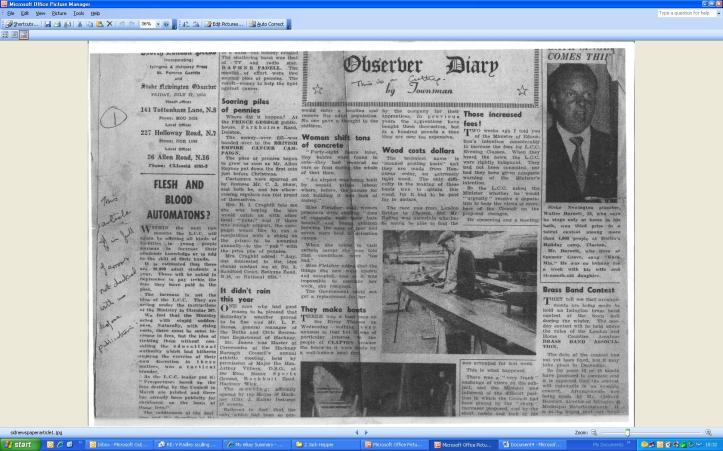 From the Stoke Newington Observer Friday July 27, 1956. There is a handwritten note in the margin of the original stating THE ARTICLE IS FULL OF ERRORS.