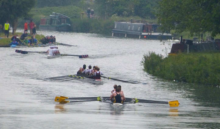 Pic 13. The finish of Men’s Division III. Top of the division is Clare II (nearest to the camera) who started the on first of the four day event in fourth place. Following them is Sidney Sussex and then Emmanuel II.