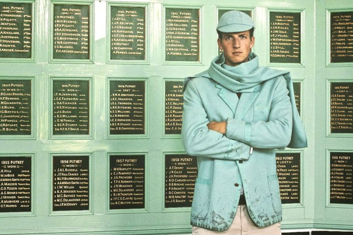 Pic 25. A famous picture from Jack Carlson’s wonderful ‘Rowing Blazers’ book. http://www.rowingblazers.com/signed-copy/ It shows Geoff Roth, who rowed for CUBC in 2010, wearing his ‘Blue’ blazer in the Captain’s Room. Behind him are some of the ‘Won’ and ‘Lost’ plaques. © Carlson Media Inc.