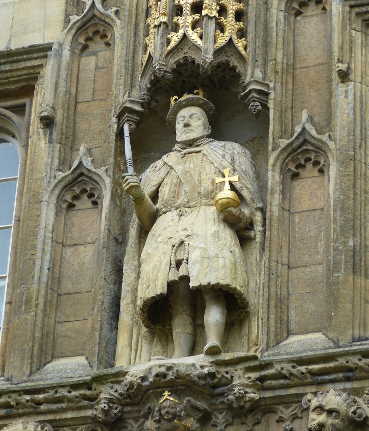 Pic 9. A close-up of the statue of Henry VIII. He holds a wooden table leg instead of the original stone sceptre in his hand. Myths abound as to how the switch was carried out and by whom.