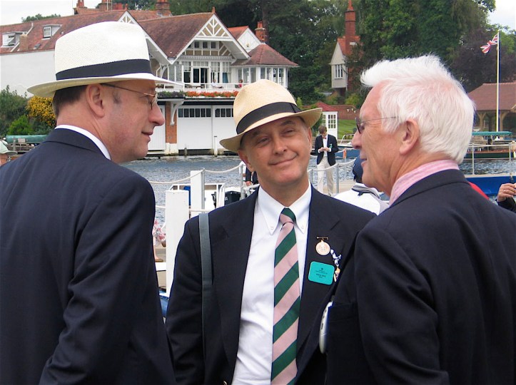 Pic 1. At the 2011 Henley Royal Regatta, HTBS Editor Göran Buckhorn (left) and contributors Tim Koch (centre) and Chris Dodd (right) discuss ‘all aspects of the rich history of rowing, as a sport, culture phenomena, a life style, and a necessary element to keep your wit and stay sane'.