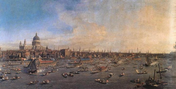 1746 Canaletto "The River Thames with St. Paul's Cathedral on Lord Mayor's Day".