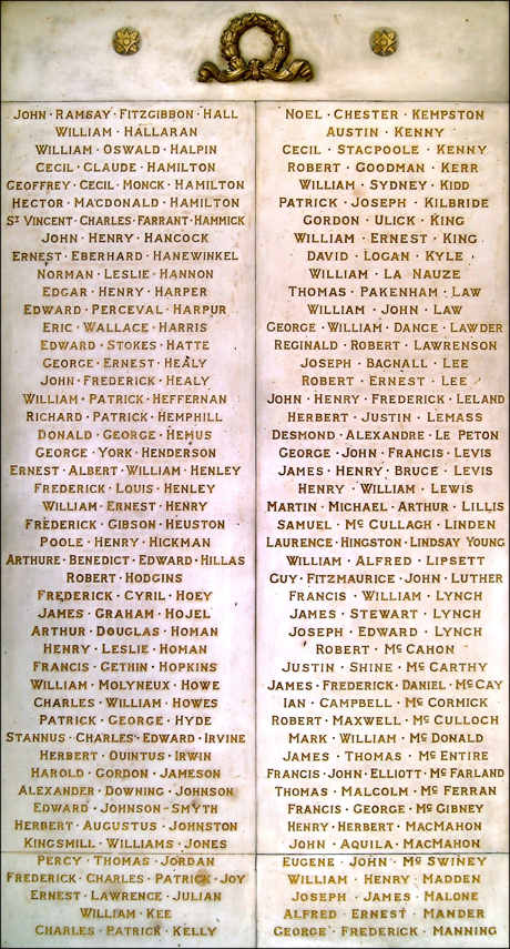 Ernest Lawrence Julian named on one of the panels at the First World War ‘Hall of Honour’, Trinity College, Dublin.