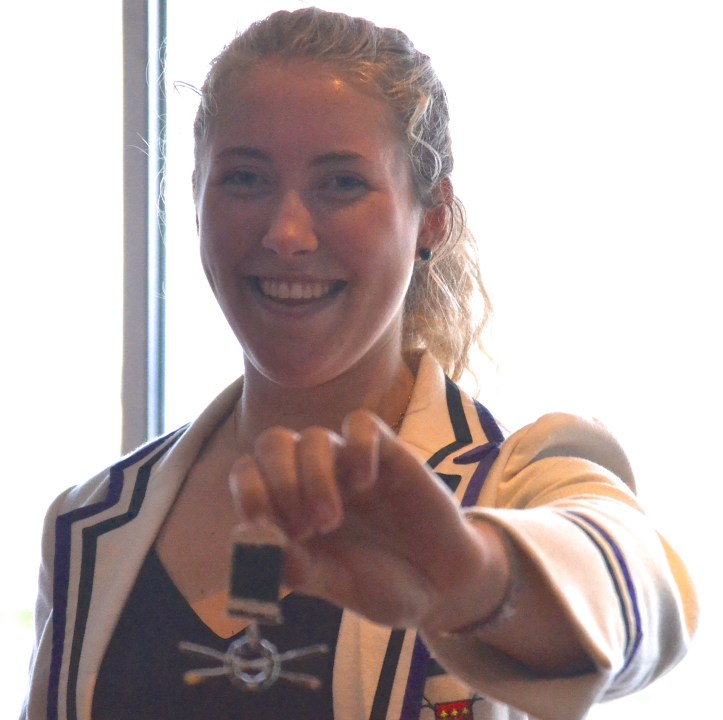 Pic 1. Matilda Hodgkins-Bryne, the winner of the 2015 Women’s Wingfields, proudly displays her medal. She is the seventh woman to win the event in its nine years of existence.