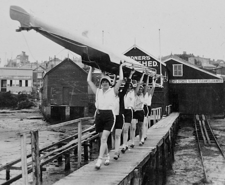 Pic 15. A Young Women’s Christian Association (YWCA) crew rowing out of Gardner’s Boathouse, Sydney, Australia. It is difficult to date, but I would guess that it is from the 1930s or 1940s.