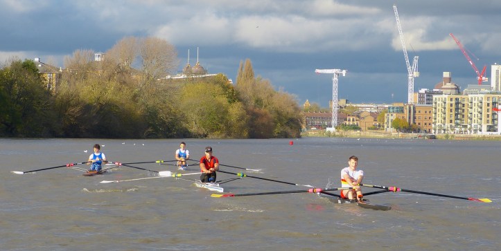 Pic 16b. Approaching the Harrods Buoy, left to right: Hale, Richards, Wells and Kelly.