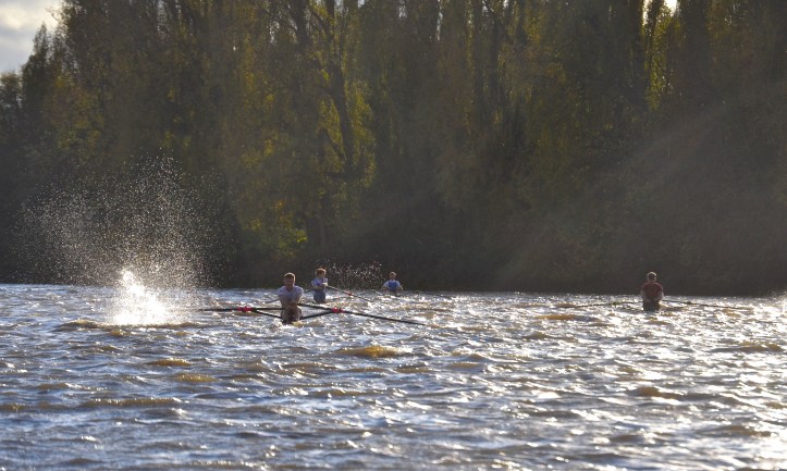 Pic 19. Making a splash in Corney Reach, left to right: Kelly, Hale, Richards and Wells.