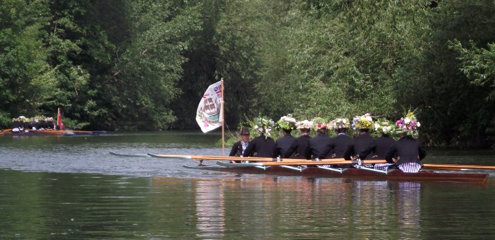 Pic 2. Part of the 2011 Procession of Boats. The boat Victory is on the right, the boat Monarch is on the left.