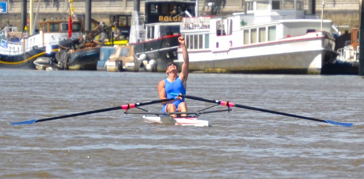 Pic 9. ‘Happy Louis’ on 1 August 2015, jubilant at becoming the 301st man to be able to wear the ‘Doggett’s Coat and Badge’.