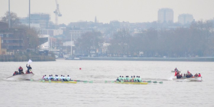 Pic 1. In the Cambridge Men’s Trial Eights, ’Listo’ on the left and ‘Fuerte’ on the right approach Harrods. 
