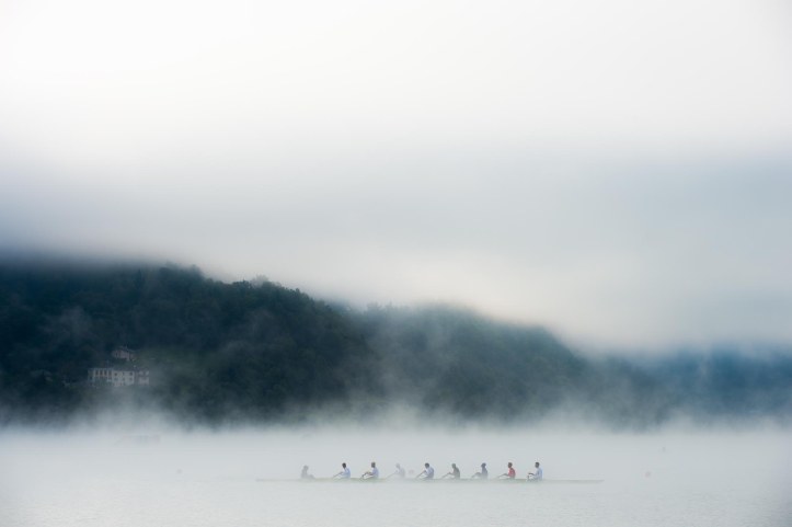 Aiguebelette, FRANCE, RUS M8+. training on the Lac d'Aiguebelette. in early morning misty conditions 2015 FISA World Rowing Championships, Venue, Lake Aiguebelette - Savoie. Sunday 06/09/2015 [Mandatory Credit. Peter SPURRIER/Intersport Images].