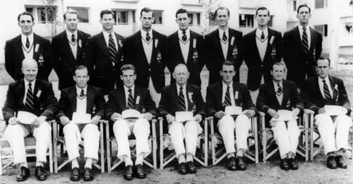 Caption: Greenwood (back row 4th from left) in the 1952 Olympic squad.
