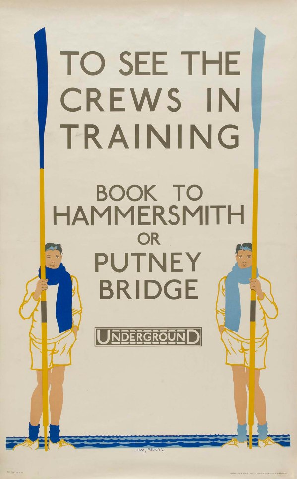 Pic 1. Until the 1939-1945 War, Tideway Week was a very big spectator event and police were needed to keep the crowds out of the way of the crews. This London Transport poster of the 1930s reflects the interest that a well-informed general public had in the Oxford-Cambridge Boat Race.