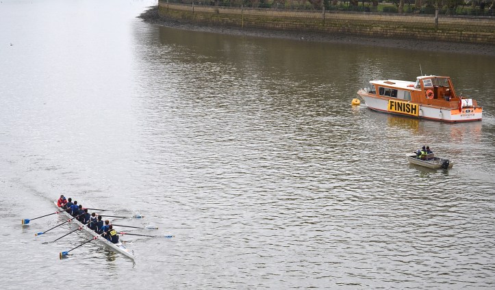 Pic 21. Crew 358, Imperial College School of Medicine III, is the last boat to finish. Entries were down on previous years, possibly due to the fact that the School’s Head of the River took place only three days before.