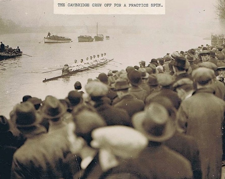 Pic 2. Cambridge at Putney in 1932 – but this is not Boat Race Day, the crew is simply on a training outing. This is a typical crowd that would be present every day of Tideway Week.