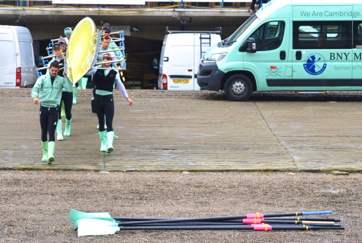 Pic 2. The Cambridge Men’s Blue Boat goes afloat from the King’s College School, Wimbledon boathouse at Putney.