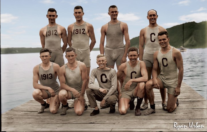 Pic 9. A famous black and white picture of a Cornell crew from 1911 that has been cleverly ‘colourised’. Picture: reddit.com