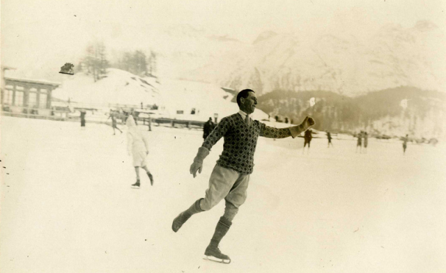 William Evelyn Wylie (Irish High Court Judge) skating in Switzerland. 1930. Picture: National Archives.