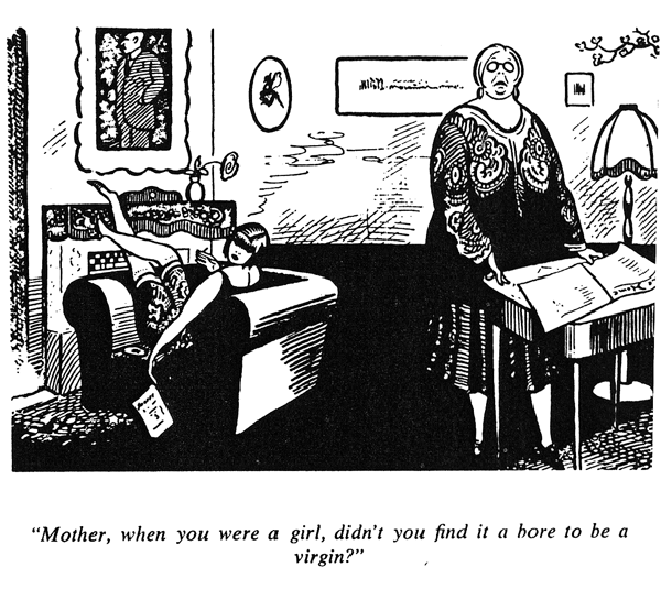 Caption: A cartoon showing the problematic generation gap between a ‘flapper’ and her mother.
