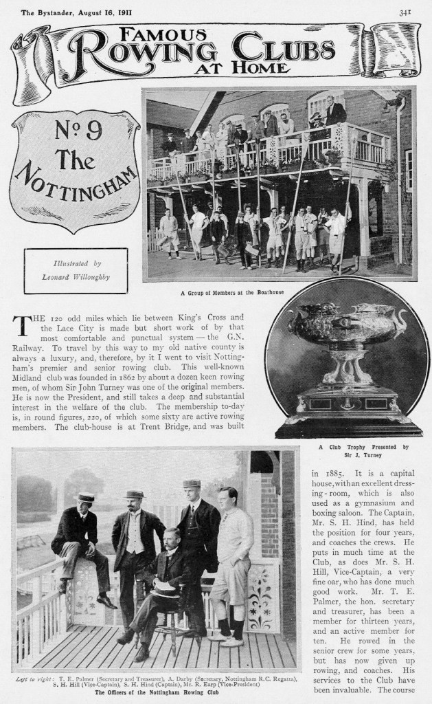 Pic 11. Nottingham had four rowing clubs in Willoughby’s time but he dismissed the others in favour of visiting Nottingham Rowing Club, http://www.ebay.co.uk/itm/The-Nottingham-Rowing-Club-History-Current-Members-1911-2-Page-Photo-Article-/162025531876?hash=item25b97969e4:g:EJ4AAOSwS7hW~qpE which he called the town’s ‘premier and senior club’. 