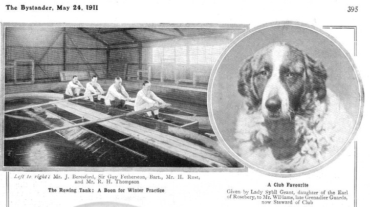 Pic 3. Bystander’s pictures of the Thames rowing tank, which was built in 1903, and also of the club steward’s dog, ‘a club favourite’. 
