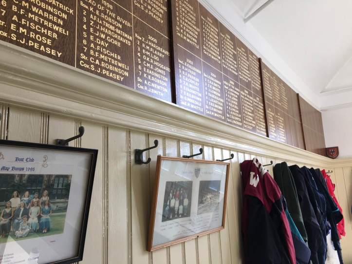 Picture 4: The south wall of the women’s room, which features the names of all previous first boat crews for May Bumps. Photo: CL, with an iPhone 6 and VSCO.