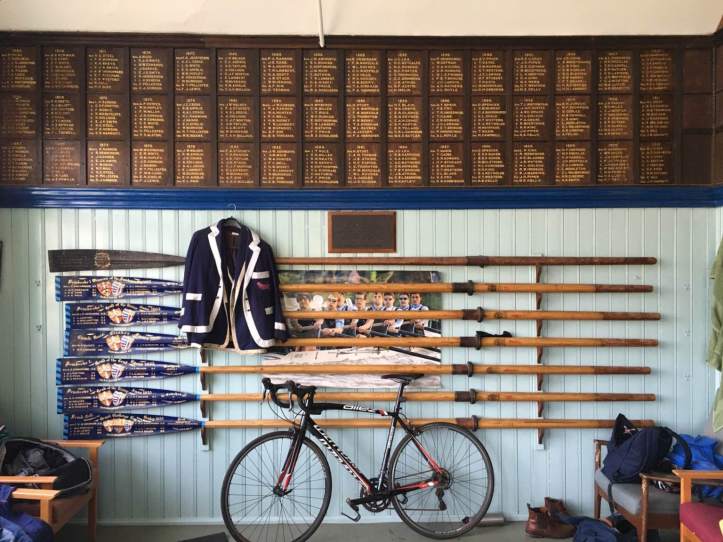 Picture 5: The men’s room. The lists of first May crews extend onto the wall on the right. Photo: CL, with an iPhone 6 and VSCO.