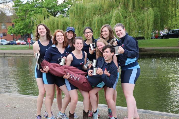 Picture 4: PCBC W1 incredibly excited after winning the Novice Wo. 8+ division of Bedford Regatta. Photo: Callum Mantell. 