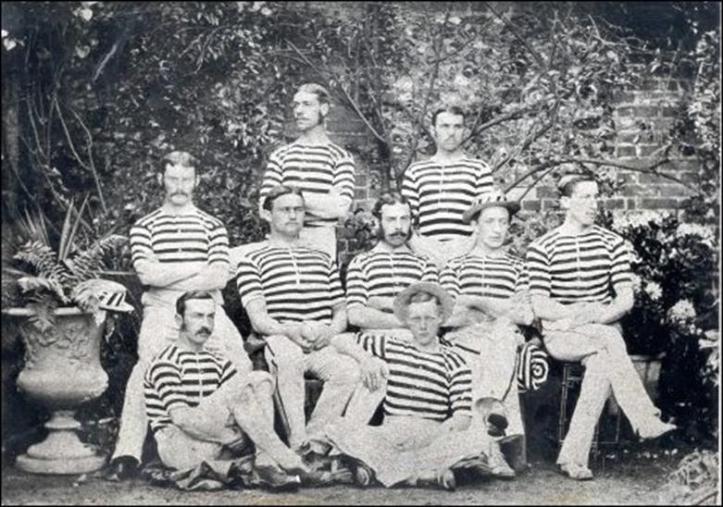 The winning Ladies’ Plate crew of 1875, which read from the bow: R. W. Jameson, W. J. Battersby, J. Myles, W. G. Towers, R. Gage, A. A. Pentland, C. Ambrose, E. J. Cowen and W. G. King (cox). I believe Jameson is on the left of the middle row (arms folded).