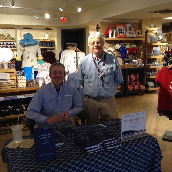 Poet Philip Kuepper signing his A Sea To Row By - Poem on Saturday at Mystic Seaport Bookstore. Philip here with Bookstore Manager Larry Kelly.
