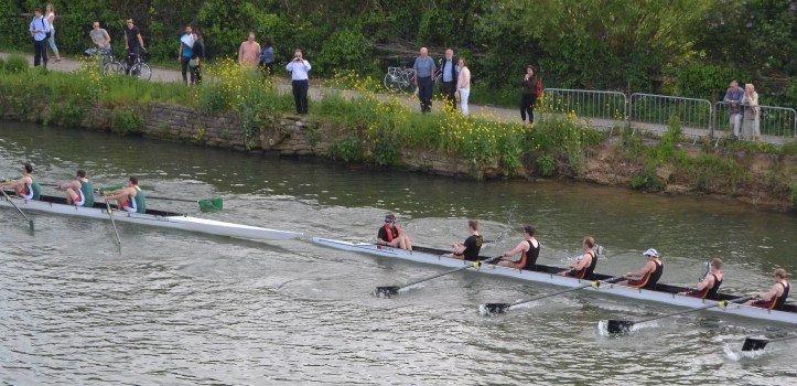 Near the finish, opposite Boathouse Island, Jesus threaten Brasenose in Men’s Division II.