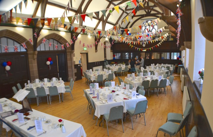 Laurencekirk’s wonderful Dickson Hall is set up for the Kinnear Dinner. Remarkably, the delicious meal of largely local produce was cooked, served and washed up by volunteers. This was a good example of the real community spirit that seems to exist in the village. 