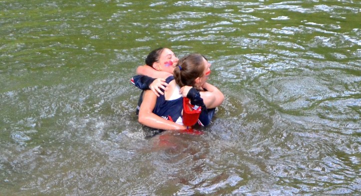 Corpus Christi (I think), who were top of Women’s Division III for two days and then suffered a bump a day after that. When rowers get wet, they tend to stick together.