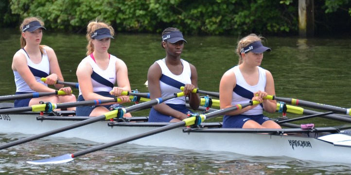 Globe RC on the start for their race against Headington School in a semi-final of J16 Quads. The School won by 3 lengths.